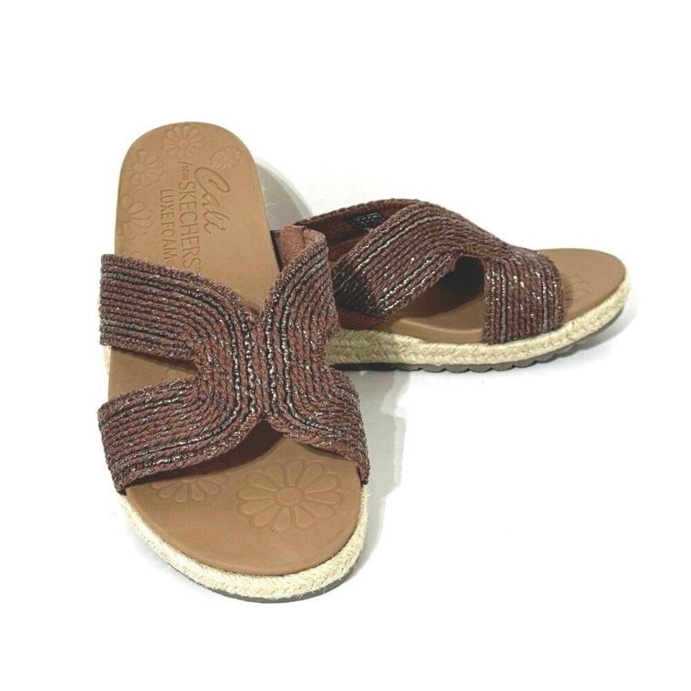 Skechers Cali Luxe Foam Breezie Shimmer Waves Slide Sandals Size 9 M Brown